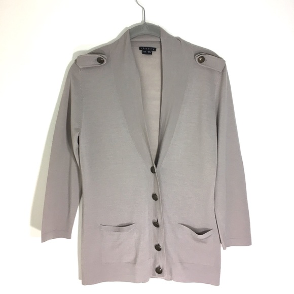 Theory Cardigan Women’s Medium, Tan, Brass Accents - Picture 4 of 8